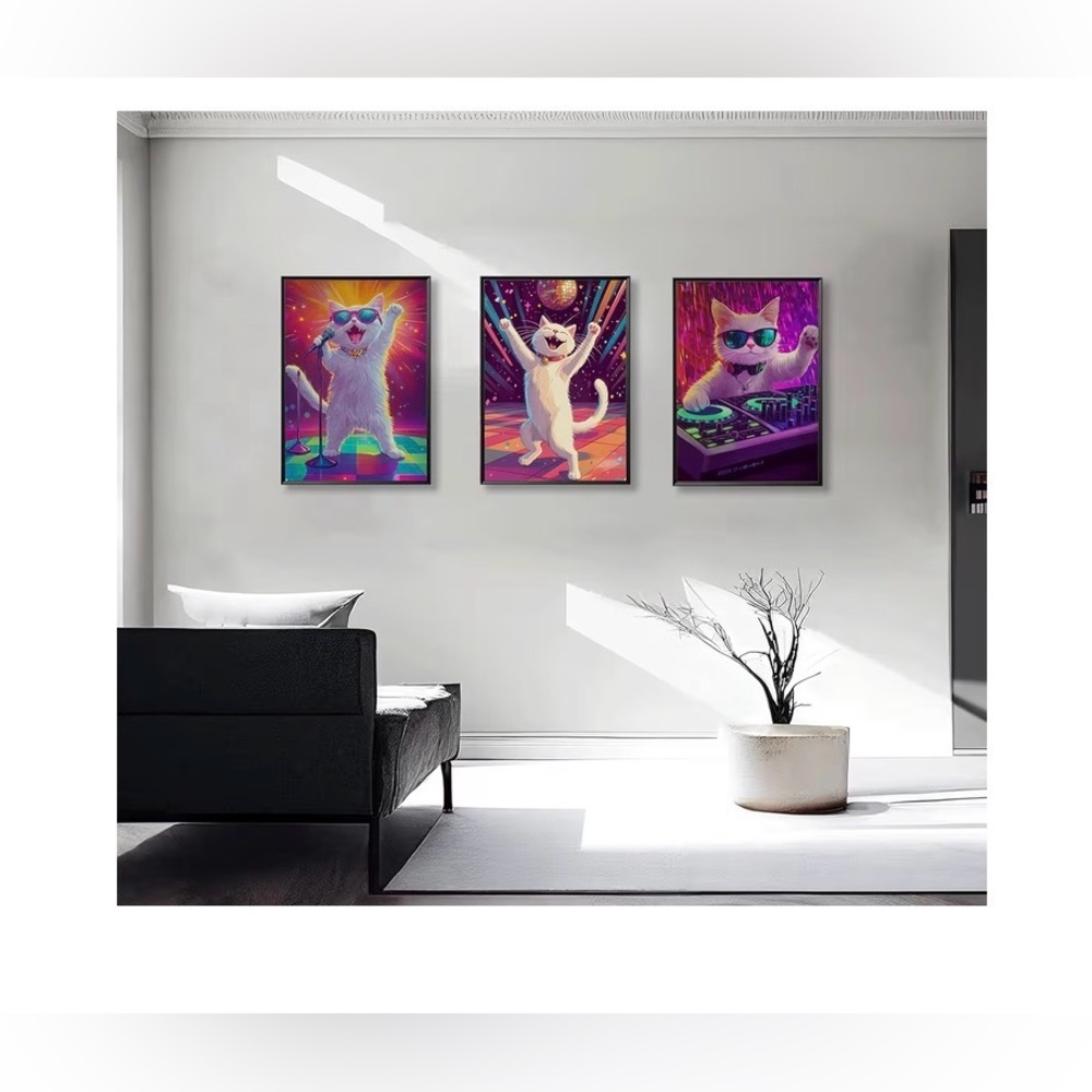 3Pcs Funny Cat Canvas Wall Art - Picture 2 of 4